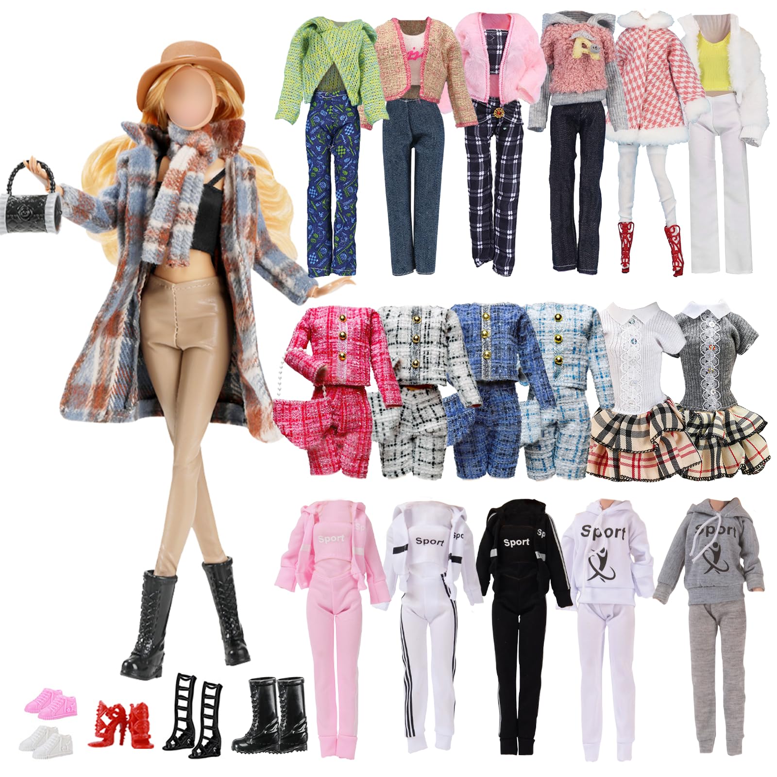 Carreuty plaid coat set for 11.5-inch dolls, versatile mix-and-match fashion