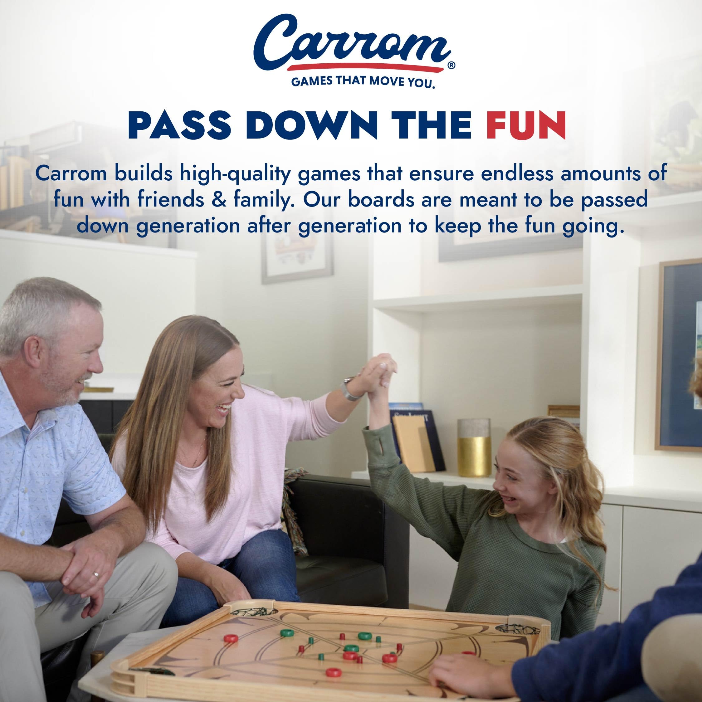 Carrom Board Game Set includes enhanced corner nets for smoother gameplay