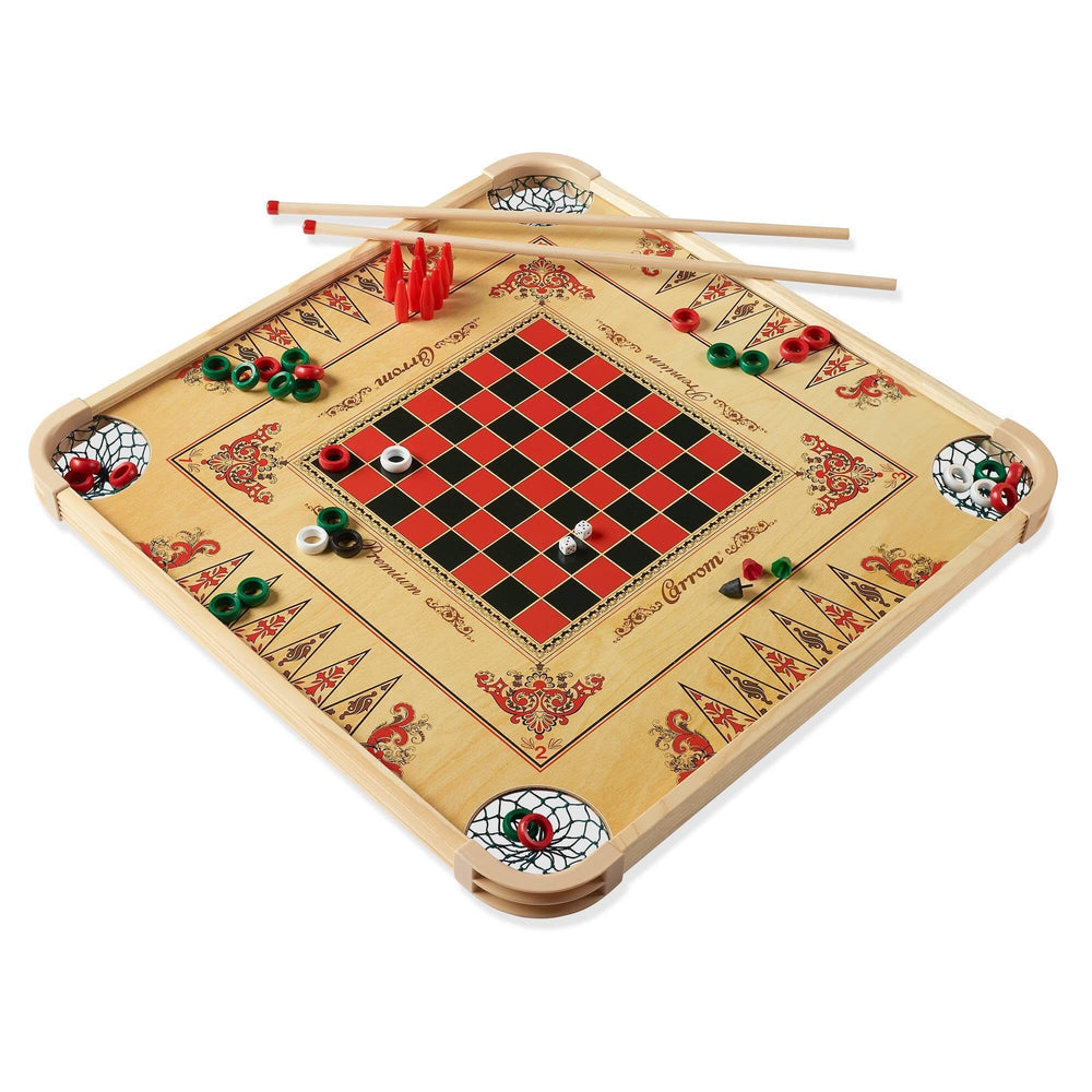 Carrom Board Game Set on table top for family-friendly play