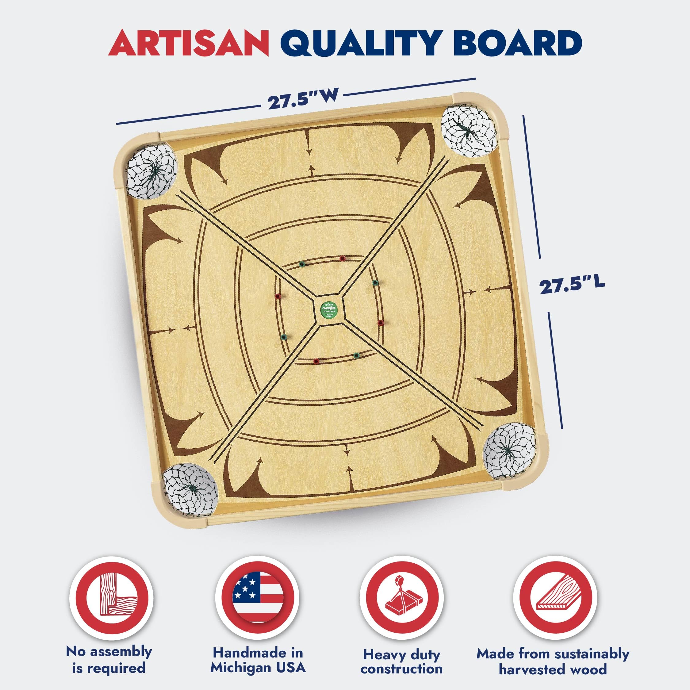 Carrom Board Game Set built with a sturdy wood frame for lasting use