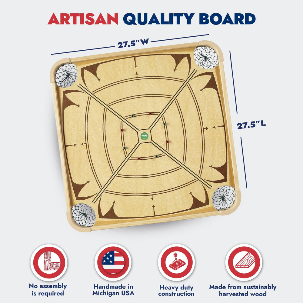 Carrom Board Game Set built with a sturdy wood frame for lasting use