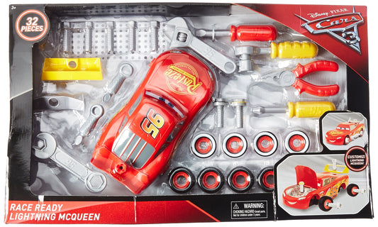 Cars 3 Transforming McQueen Tool Kit, hood open for engine inspection and tuning.