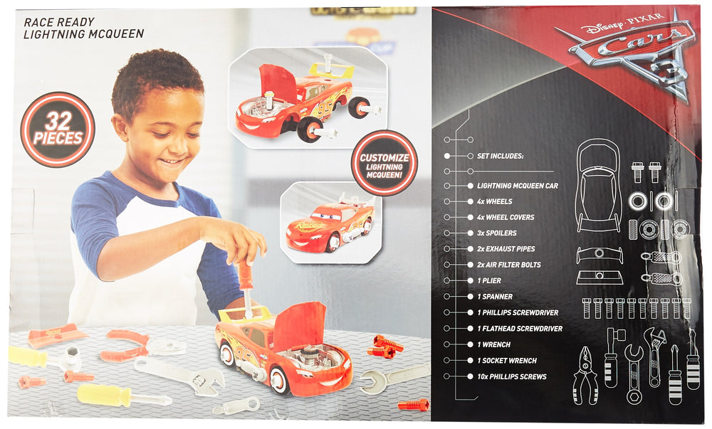Cars 3 Transforming McQueen Tool Kit, tire tuning enhances grip and customization.