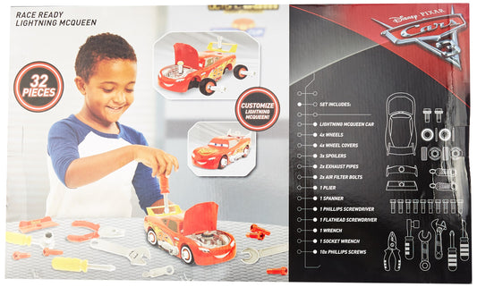 Cars 3 Transforming McQueen Tool Kit, tire tuning enhances grip and customization.