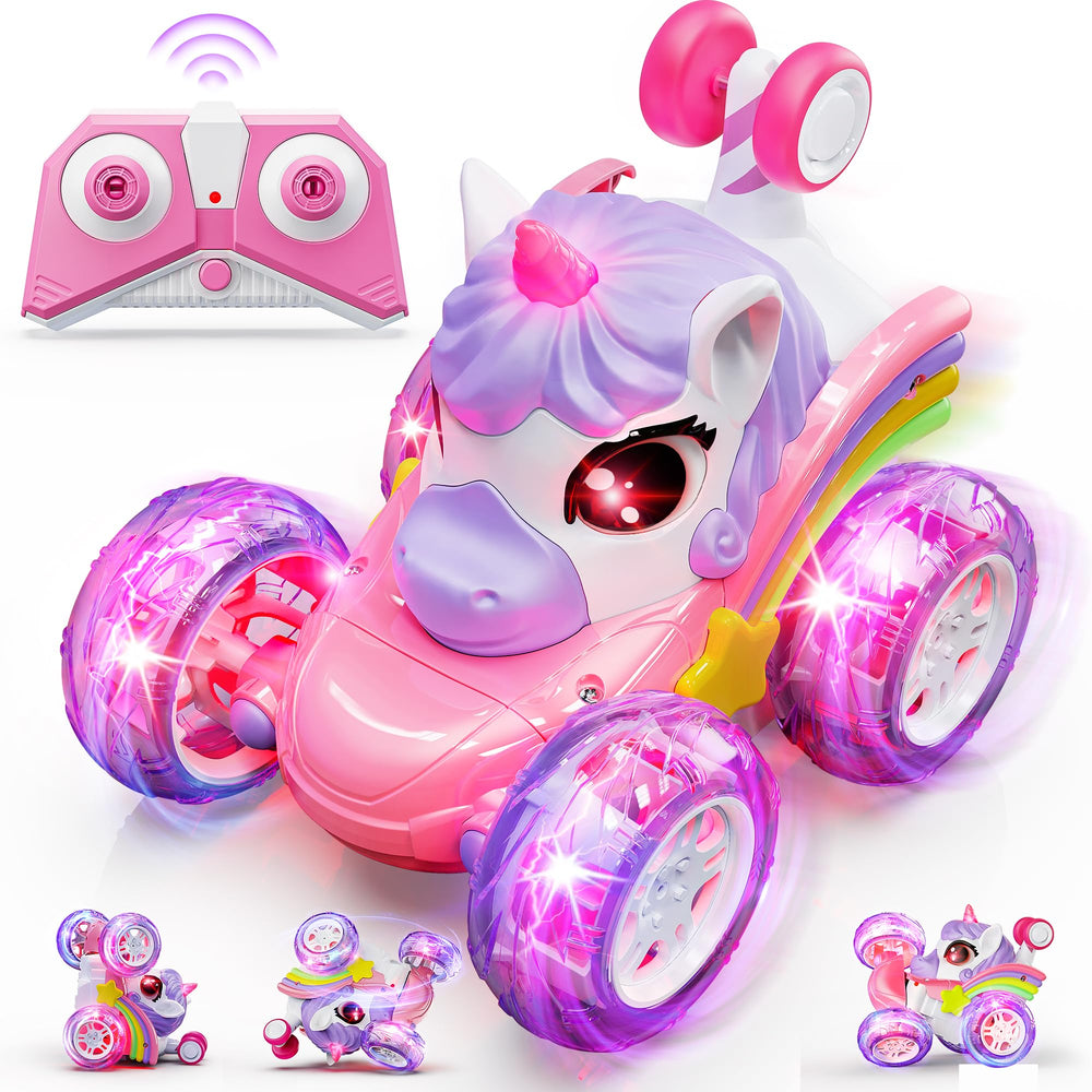 Carsky Unicorn RC car front view with colorful unicorn design ready for play.