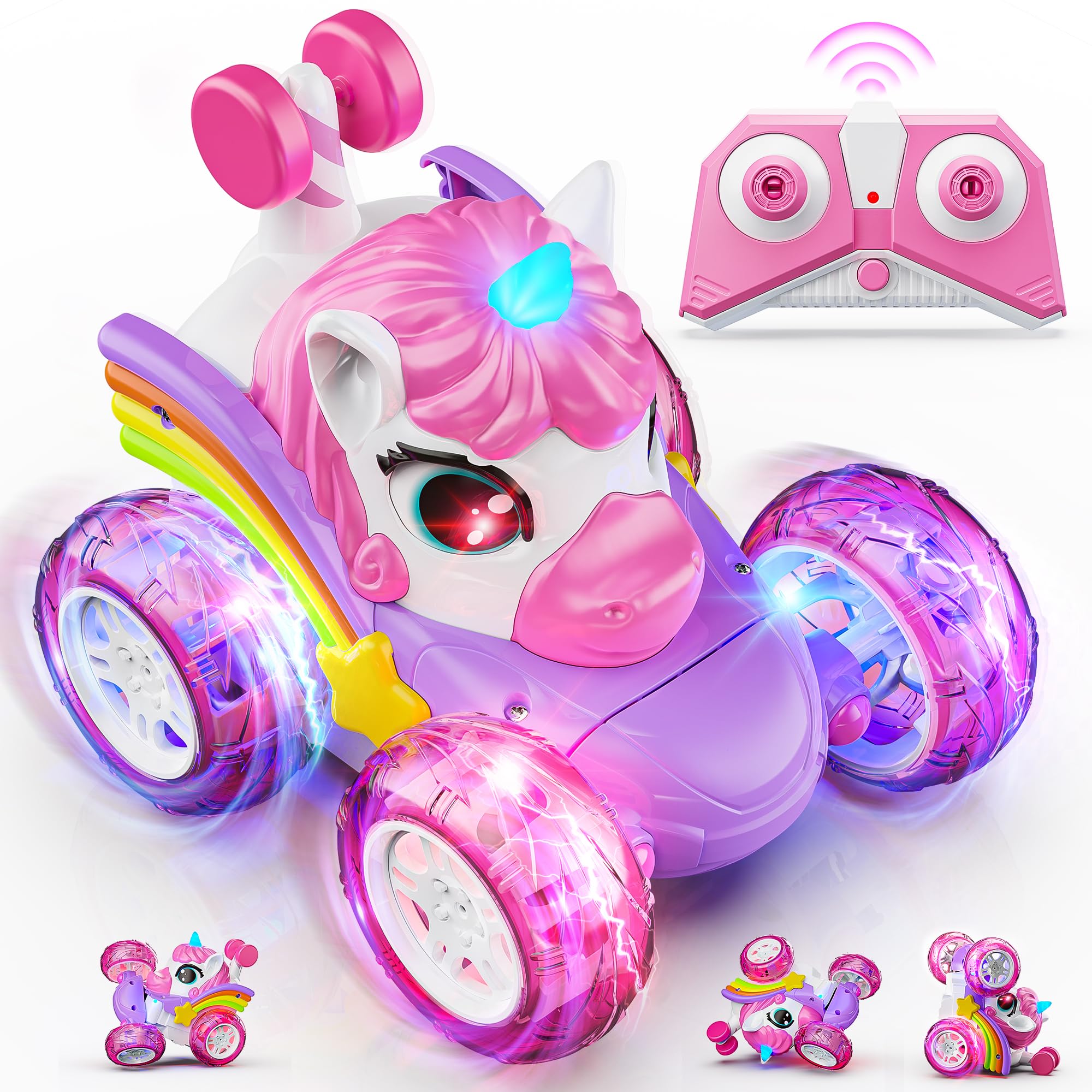Carsky Unicorn RC Car side view showing colorful design and durable build