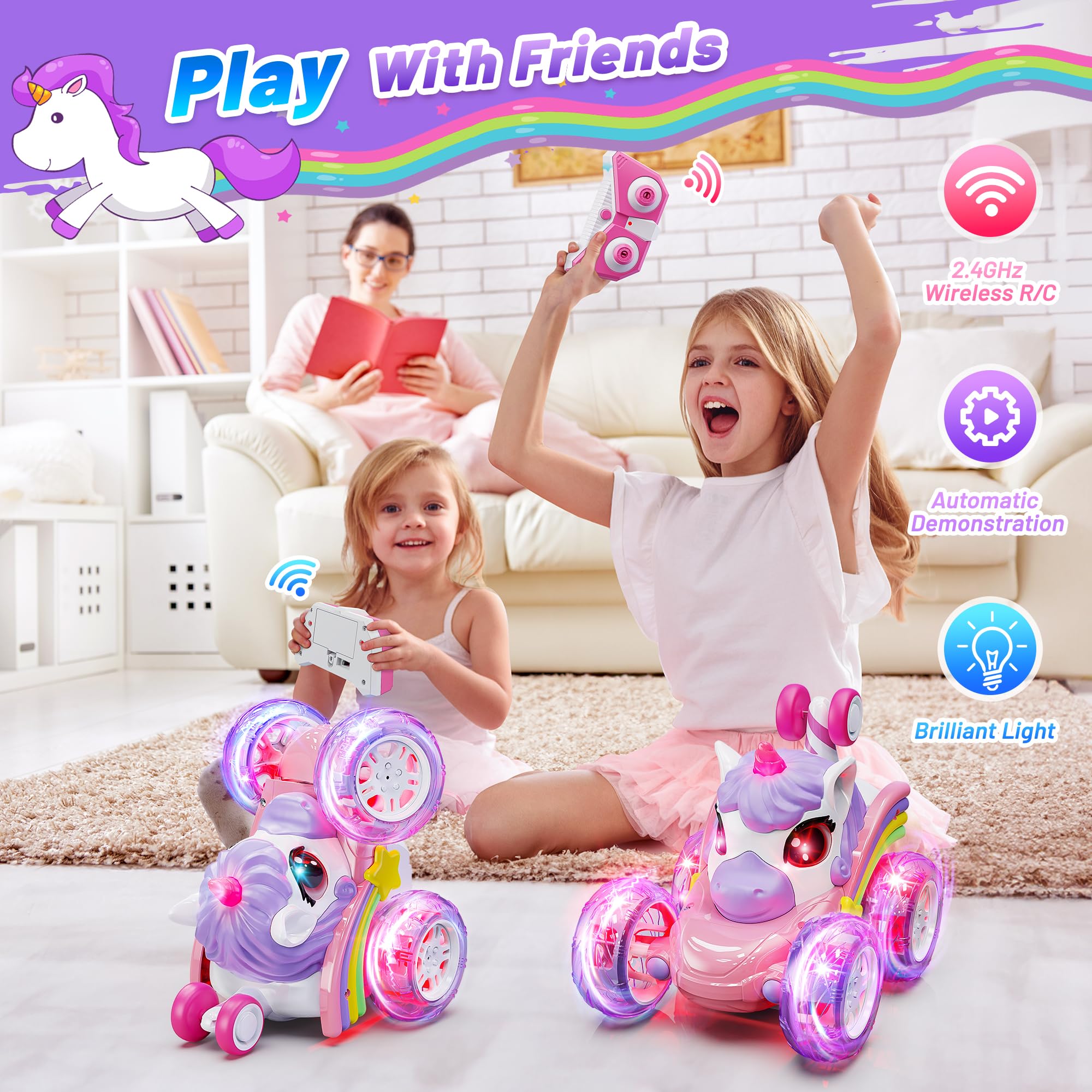 Carsky Unicorn RC car side view shows compact body for indoor space.