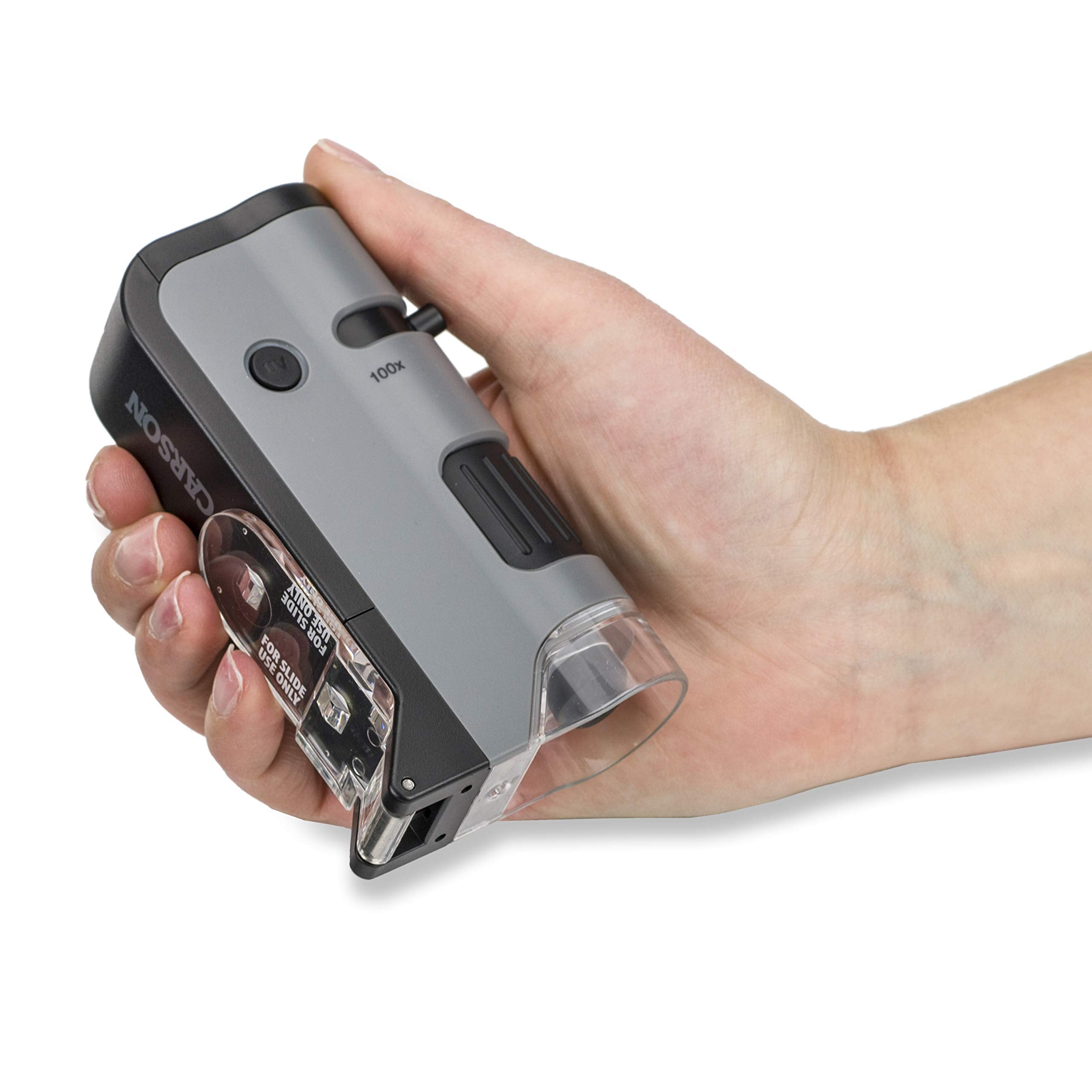 Carson MicroFlip built-in UV flashlight reveals surface cues.