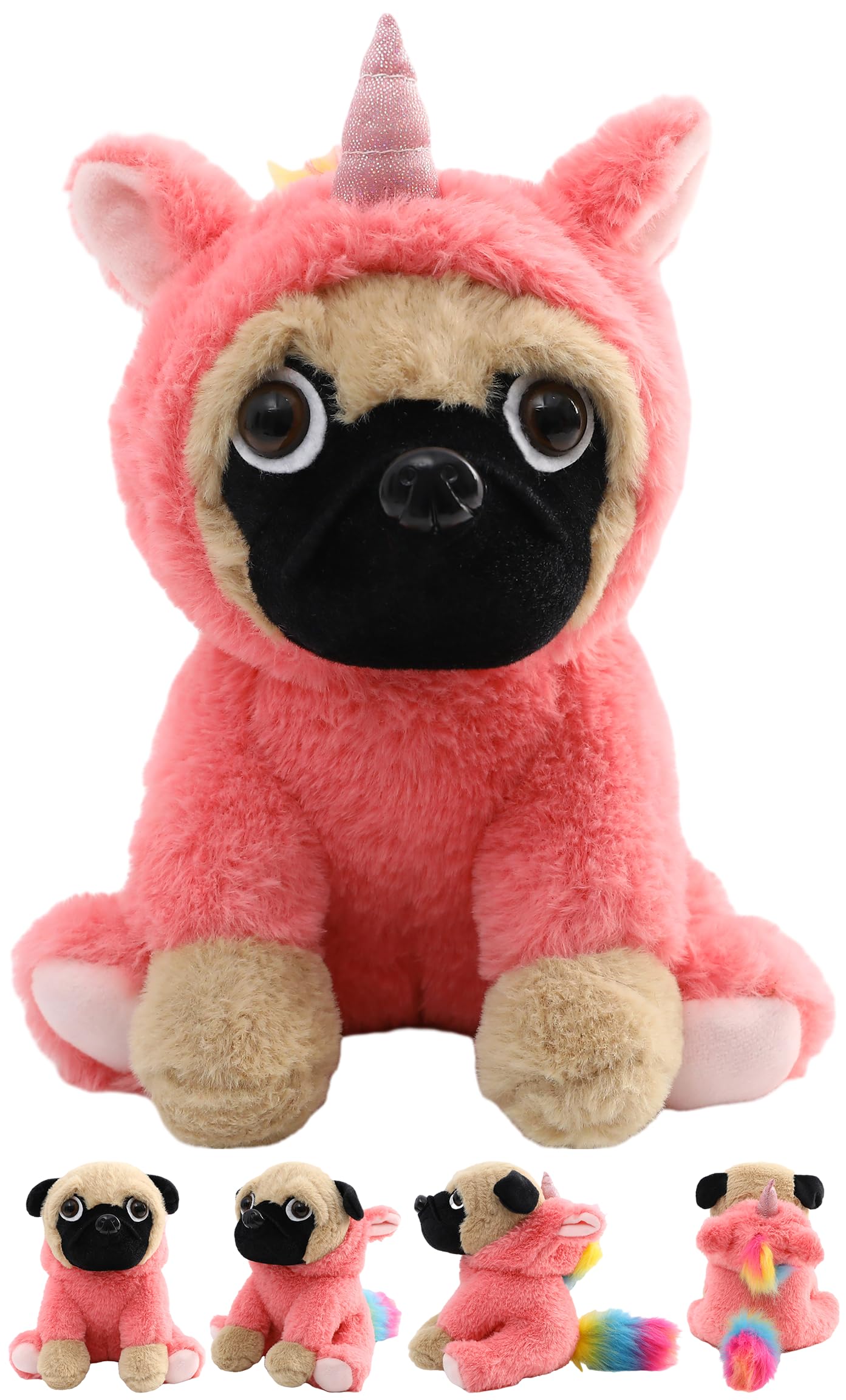CASAGOOD Pug Unicorn Plush in unicorn costume, great for imaginative play