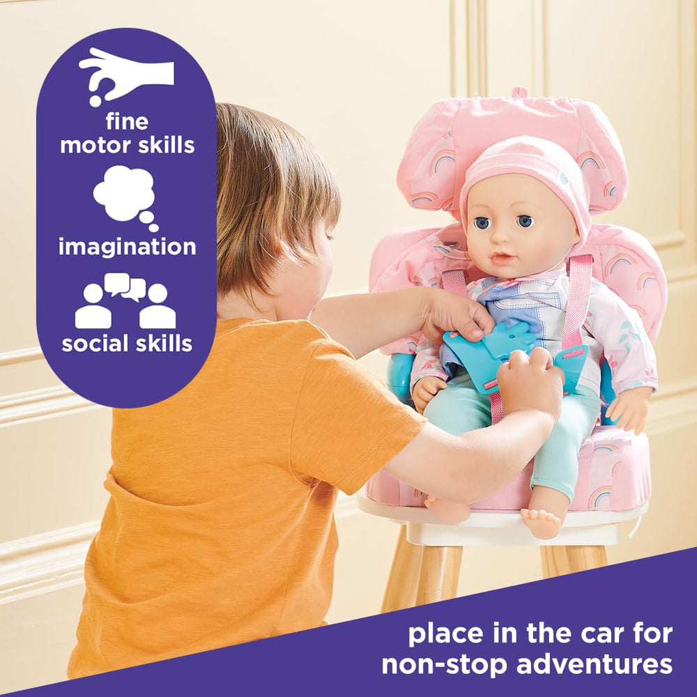 Casdon Baby Huggles adjustable headrest keeps dolls securely seated.