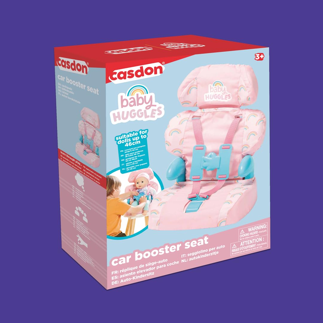 Casdon Baby Huggles playset offers realistic car seat features for kids.