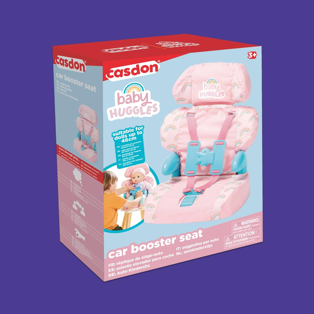 Casdon Baby Huggles playset offers realistic car seat features for kids.