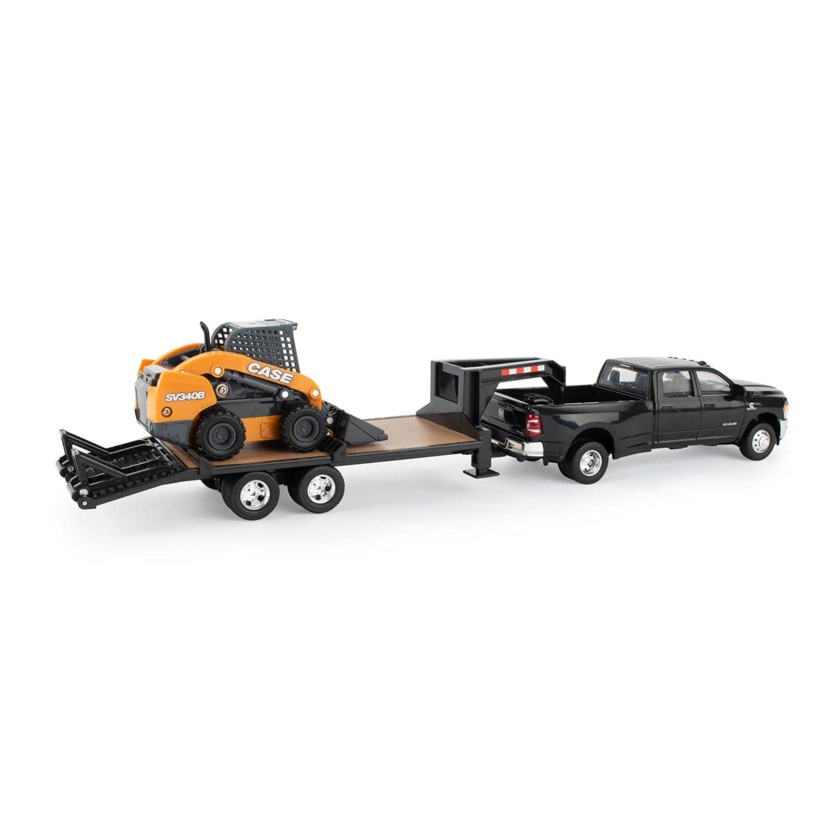 Case IH lowboy trailer attached to the toy truck for easy detaching.
