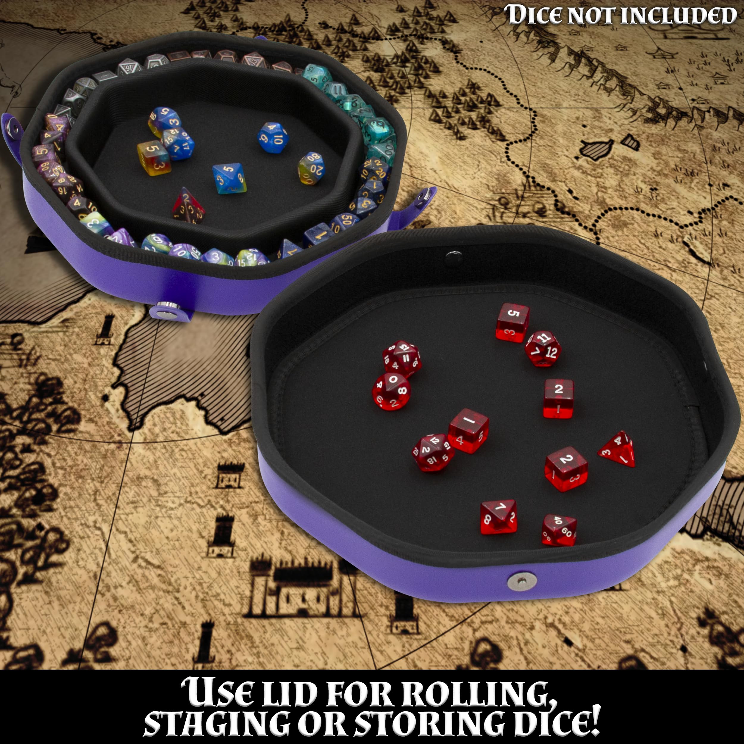 CASEMATIX Dice Tray magnetic snaps, quick secure closure.
