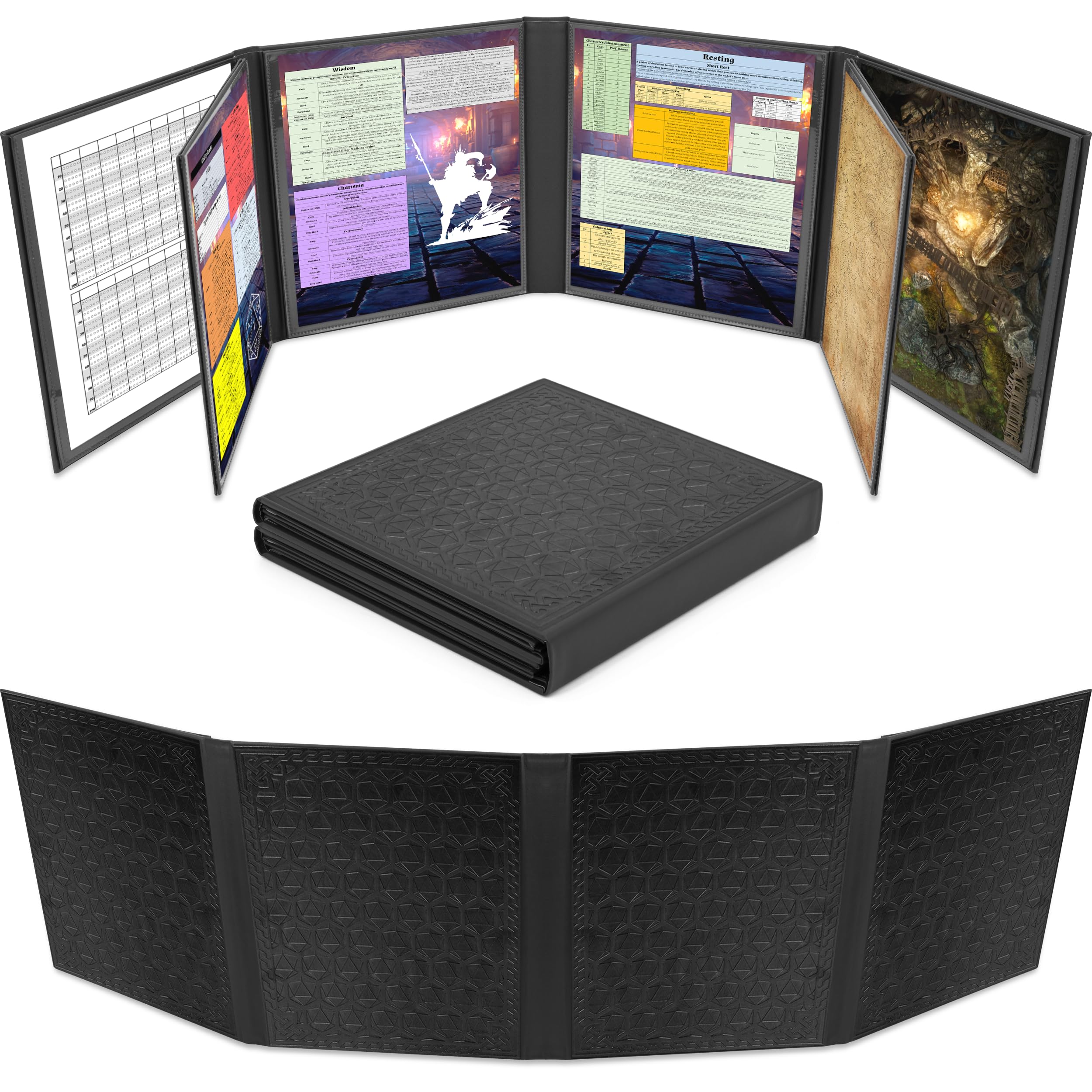 CASEMATIX DM Screen in faux leather eight-panel layout for quick reference during play