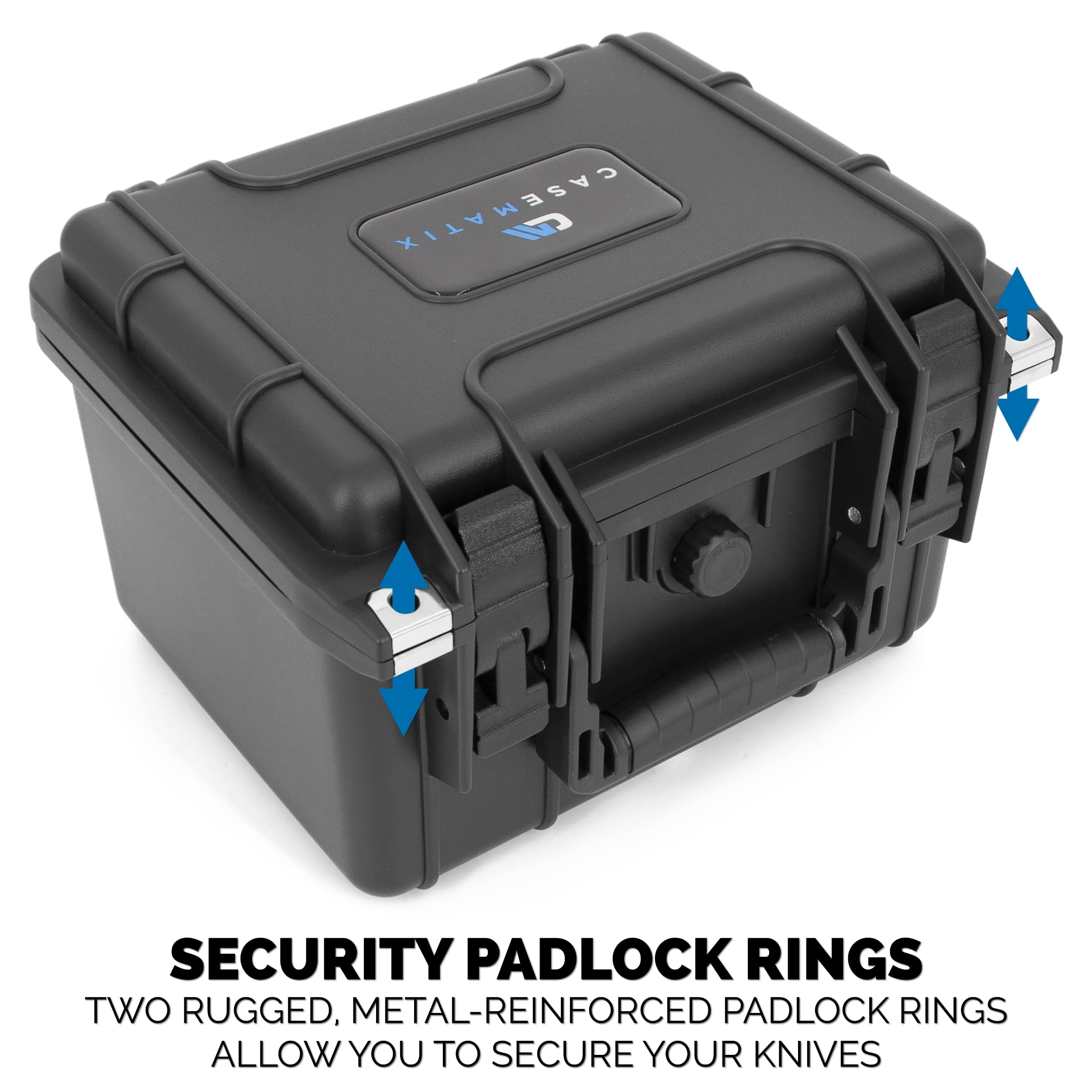 Casematix graded card case padlock rings allow secure shipment or storage.