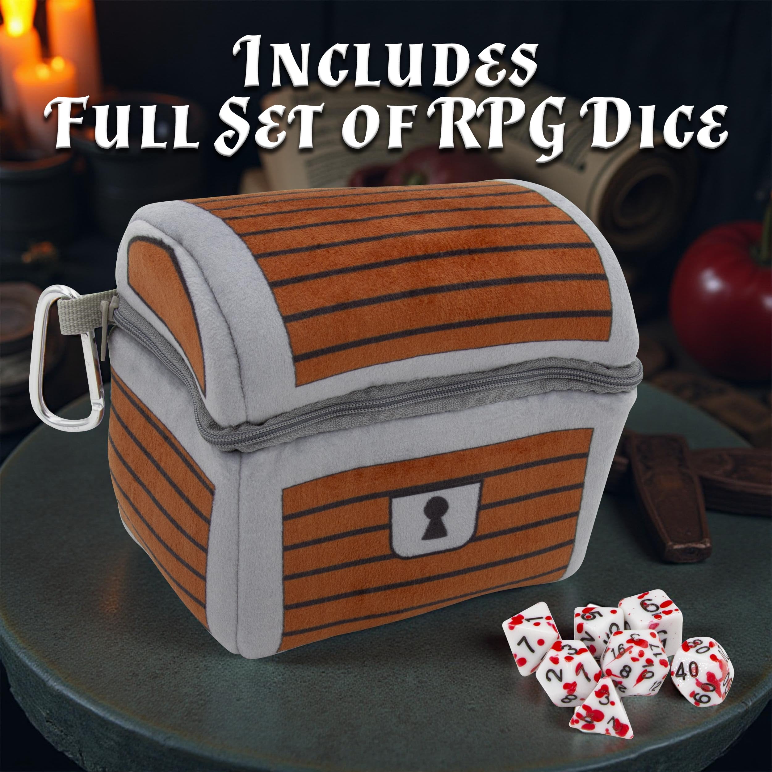 CASEMATIX Mimic Dice Chest open, lid raised for quick dice access.