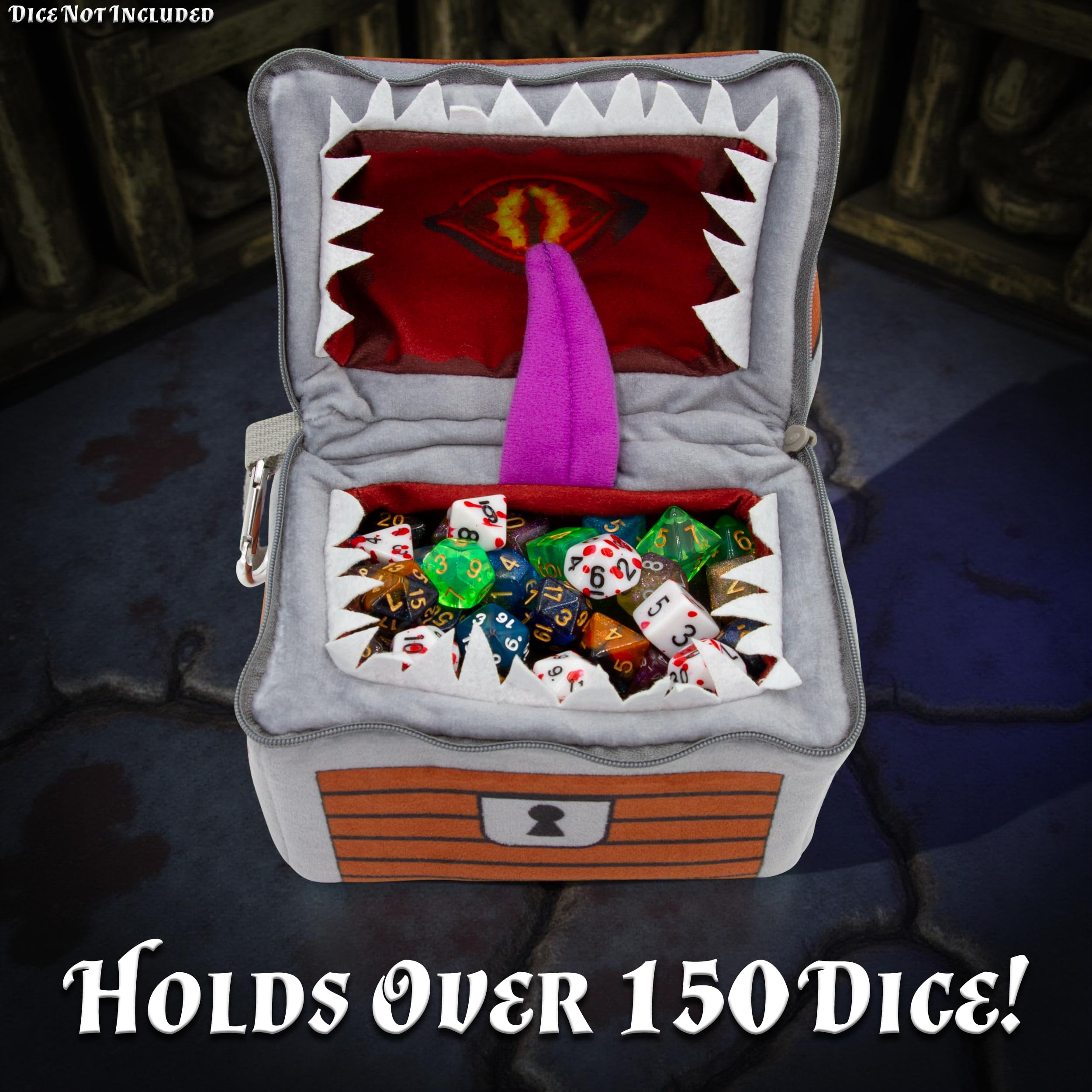 CASEMATIX Mimic Dice Chest interior with teeth and tongue for dramatic display.