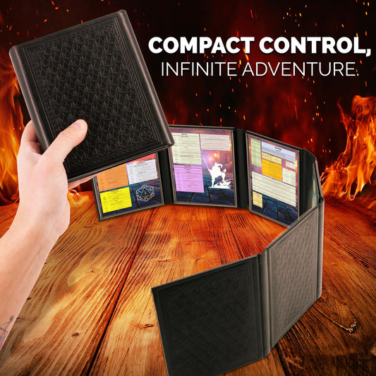 Casematix low-profile DM screen enabling closer player connection during tabletop play.