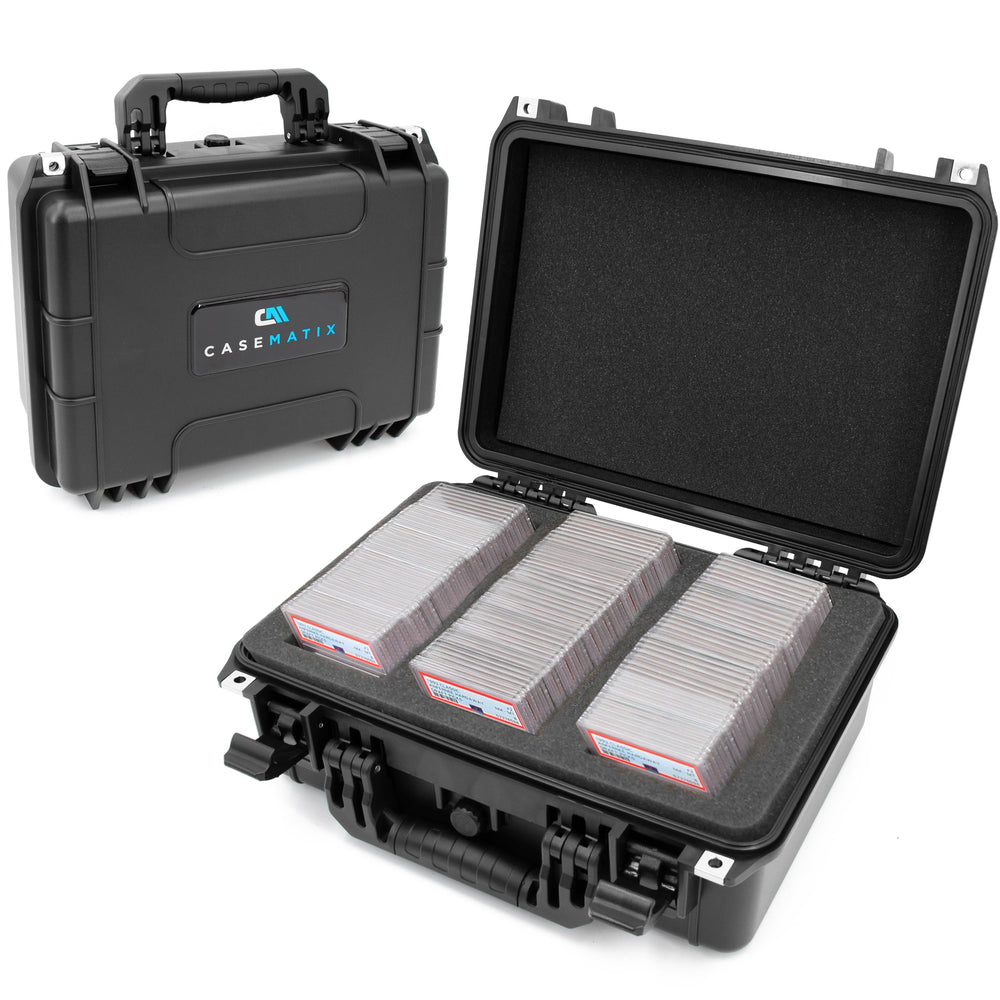 CASEMATIX waterproof graded card storage box close-up showing rugged protection for travel