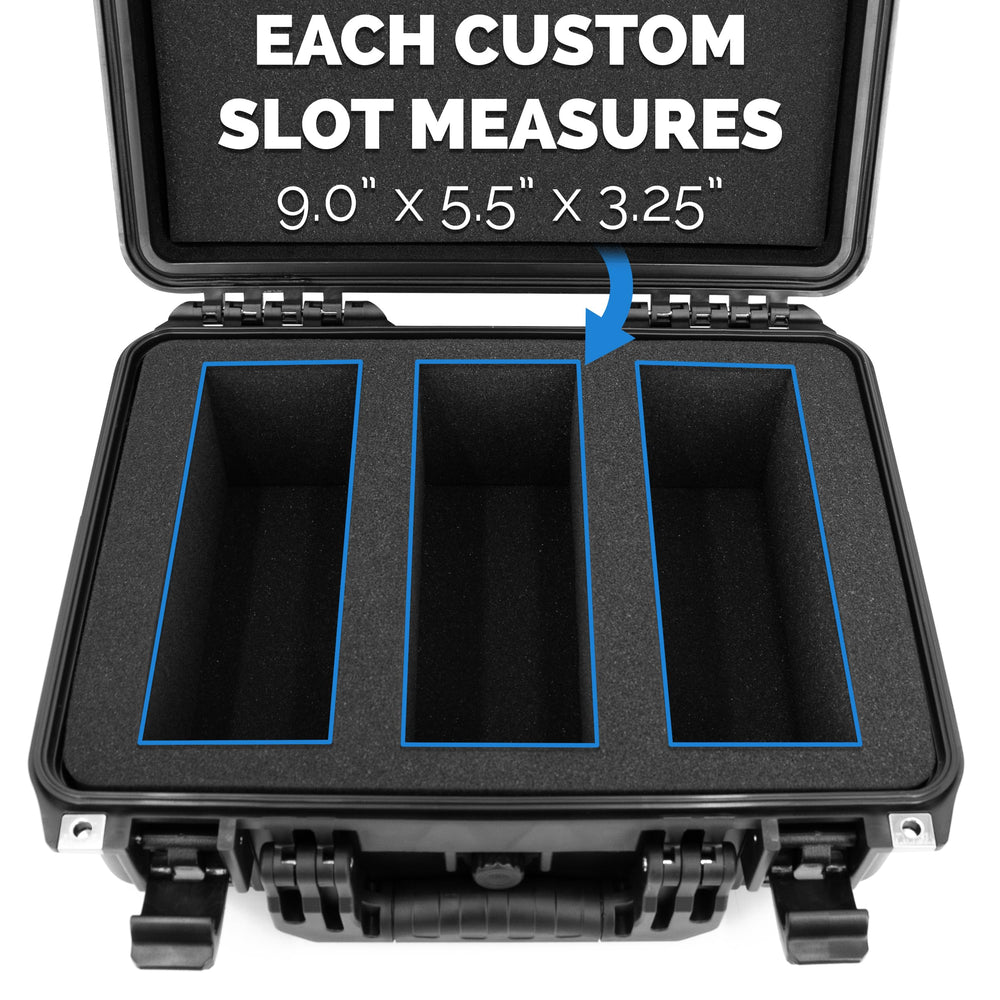CASEMATIX waterproof graded card storage box foam slots demonstrate precise fit for slabs