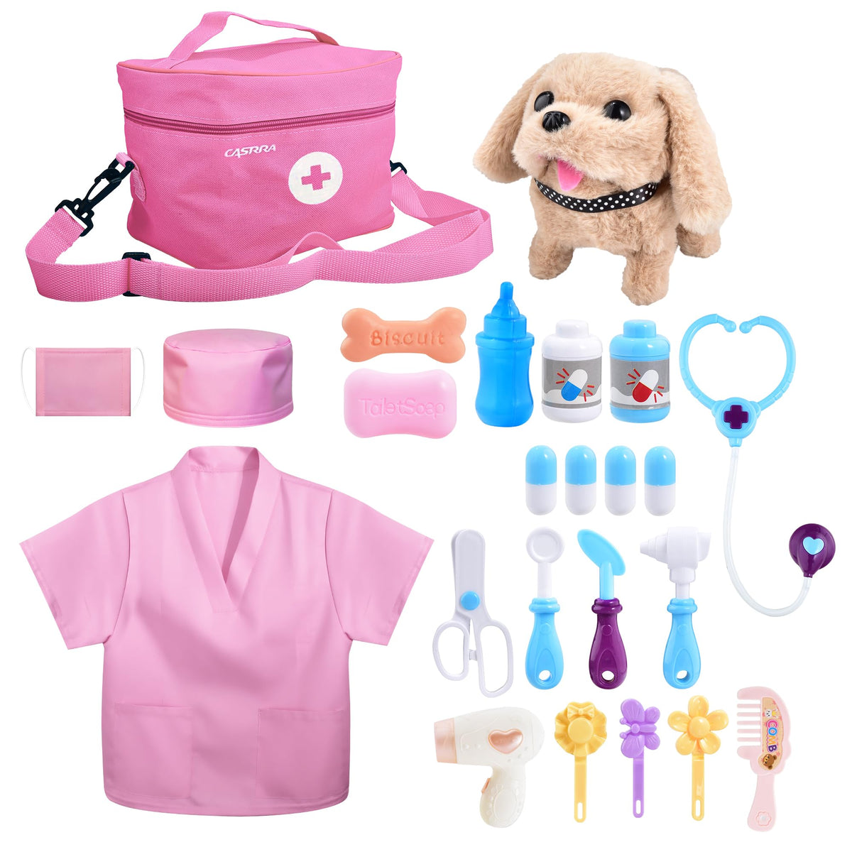 CASRRA Doctor Kit for Toddlers dog walks and barks for imaginative play