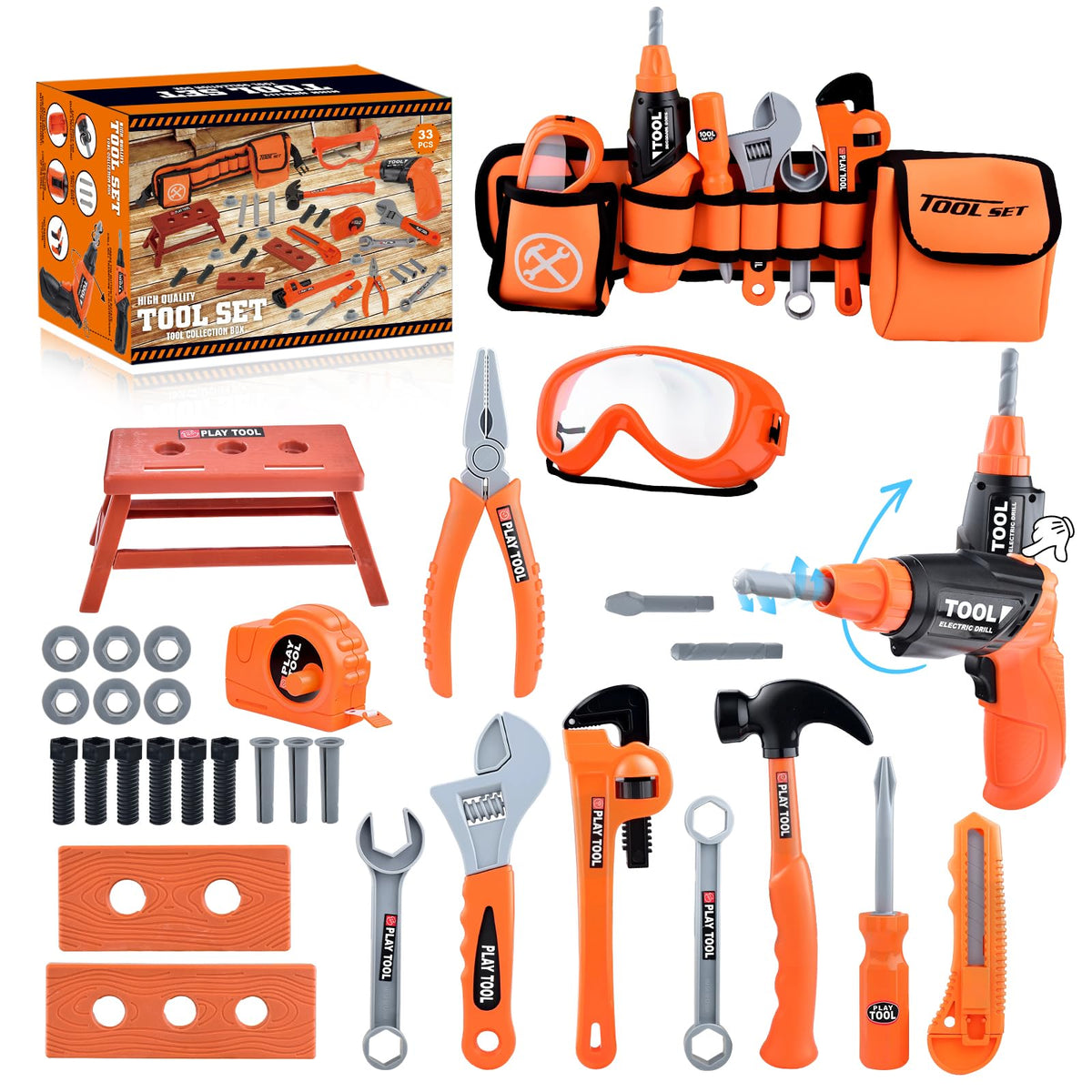 CASRRA Kids Tool Set 33-piece kit promotes organized play and easy storage