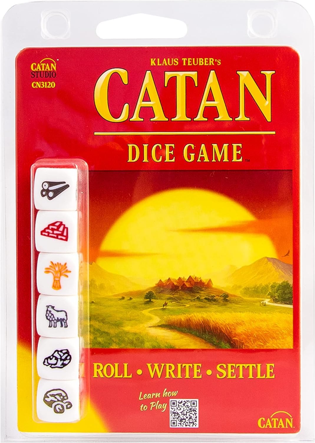 CATAN Dice Game: six colorful embossed dice for quick portable fun.