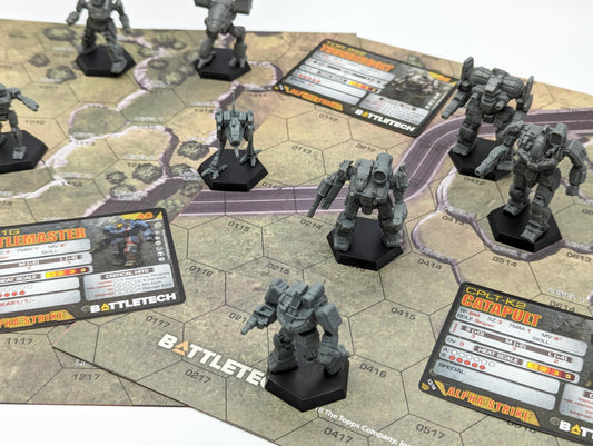 Catalyst BattleTech 40th Edition miniatures on the table for tabletop skirmish battles.