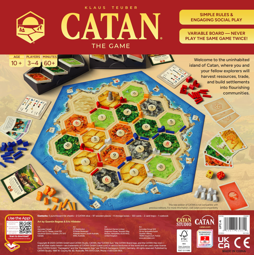 CATAN modular board layout with hex tiles, demonstrates replayability and strategic variety