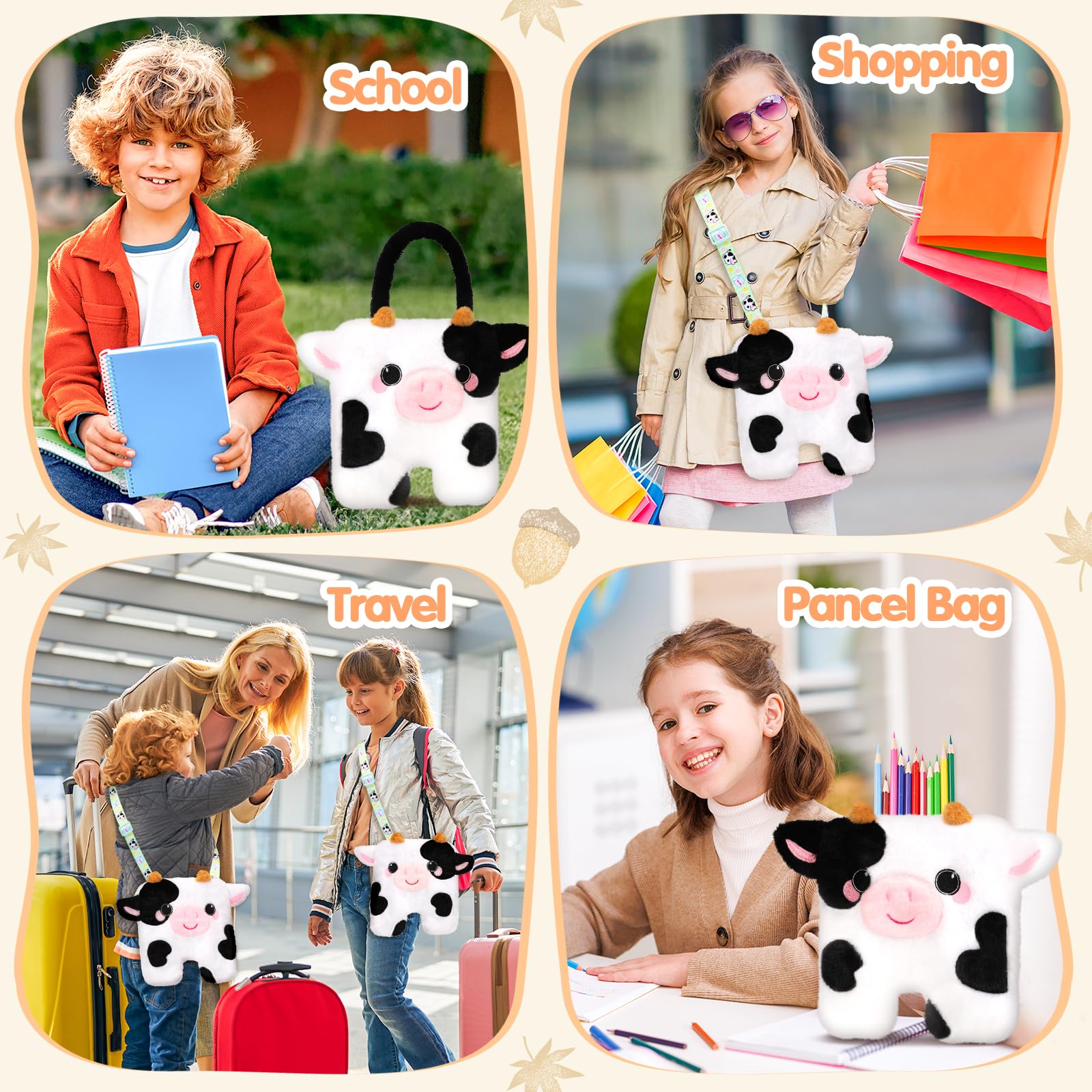 CatchCute cow plush bag detachable strap for versatile styling