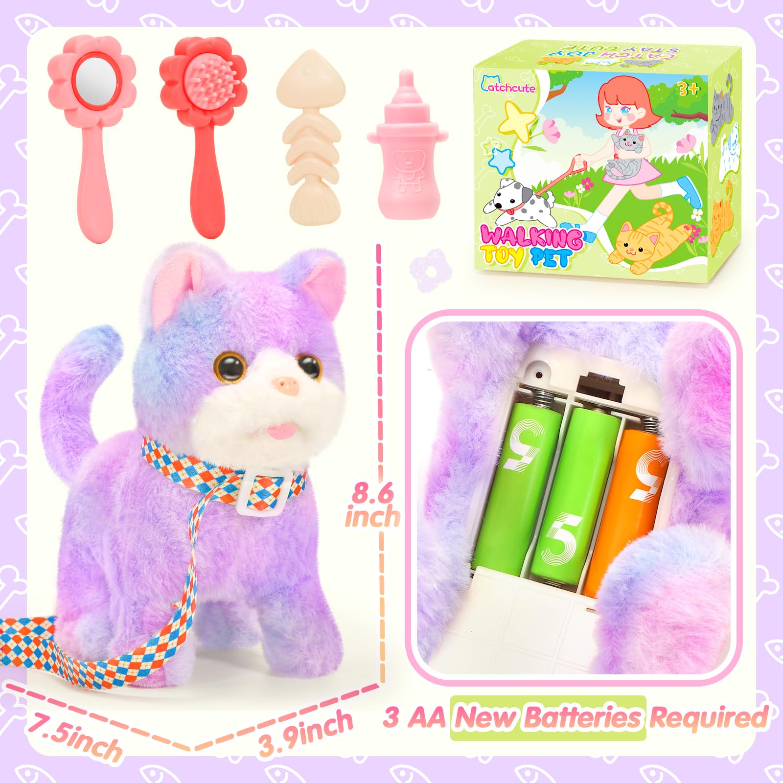 CatchCute plush cat walking and meowing for realistic imaginative play