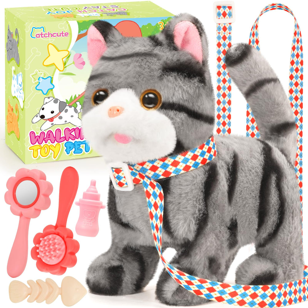 CatchCute plush cat toy on a leash promotes imaginative outdoor play for kids