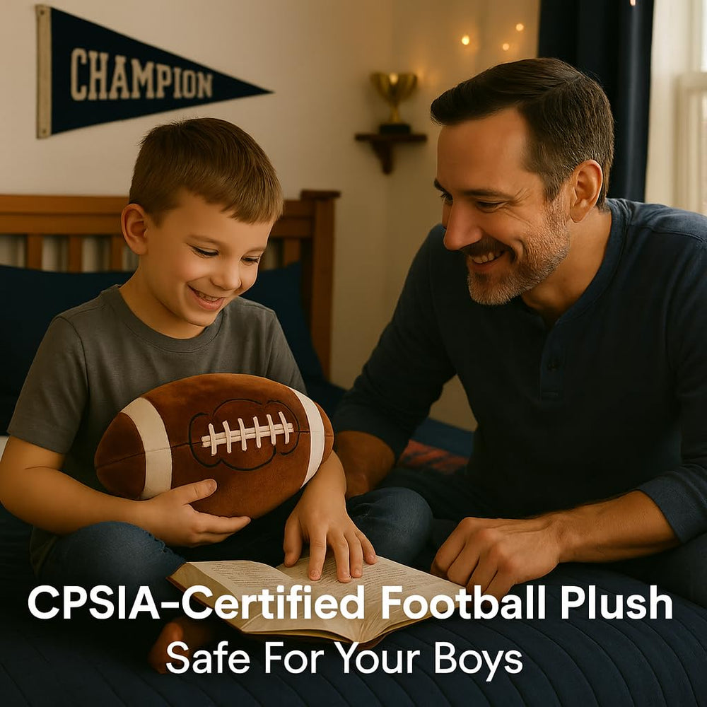 CatchStar football plush pillow stitching detail, neat embroidery for longevity