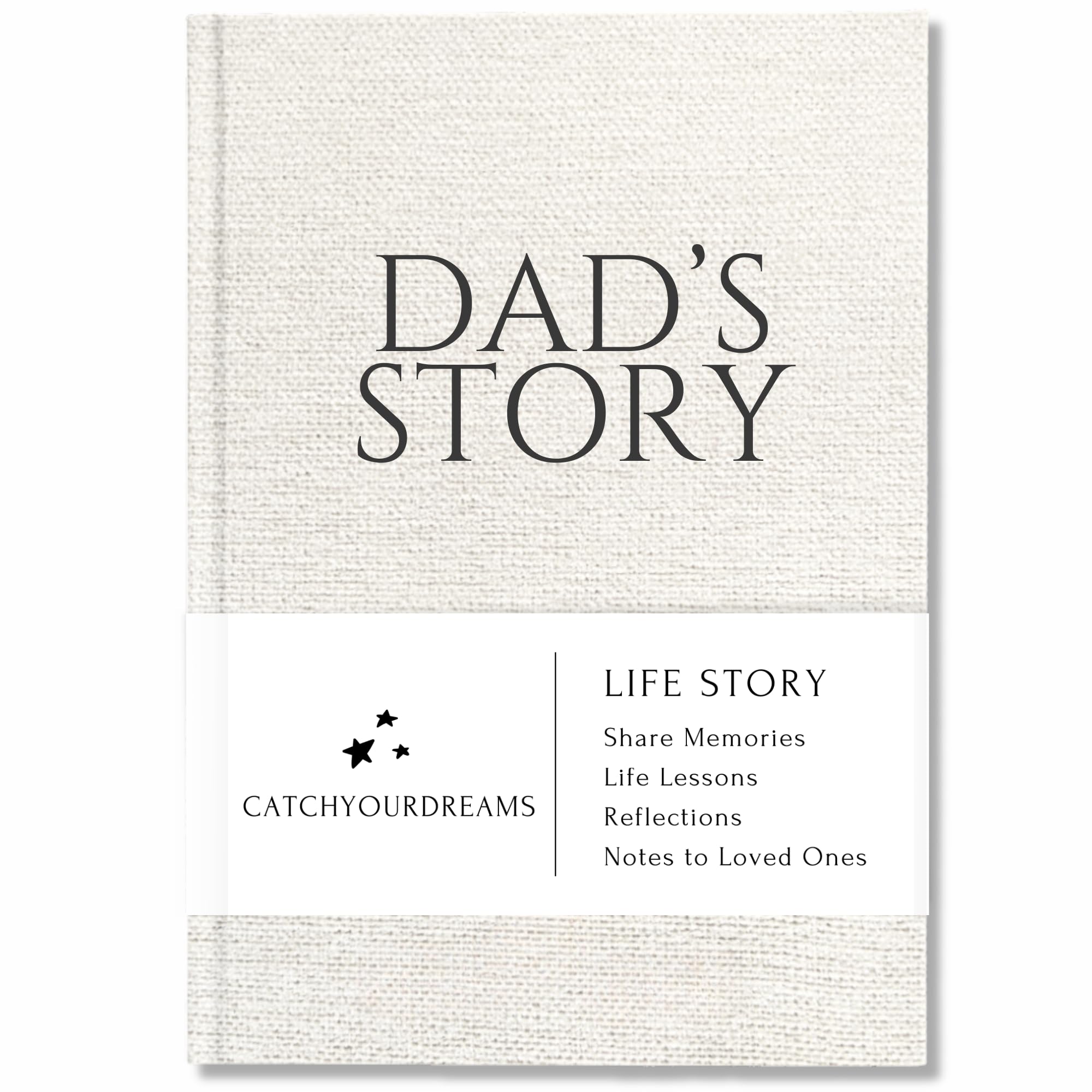 CatchYourDreams Dad's Life Story Journal cover close-up highlighting linen texture for a durable keepsake