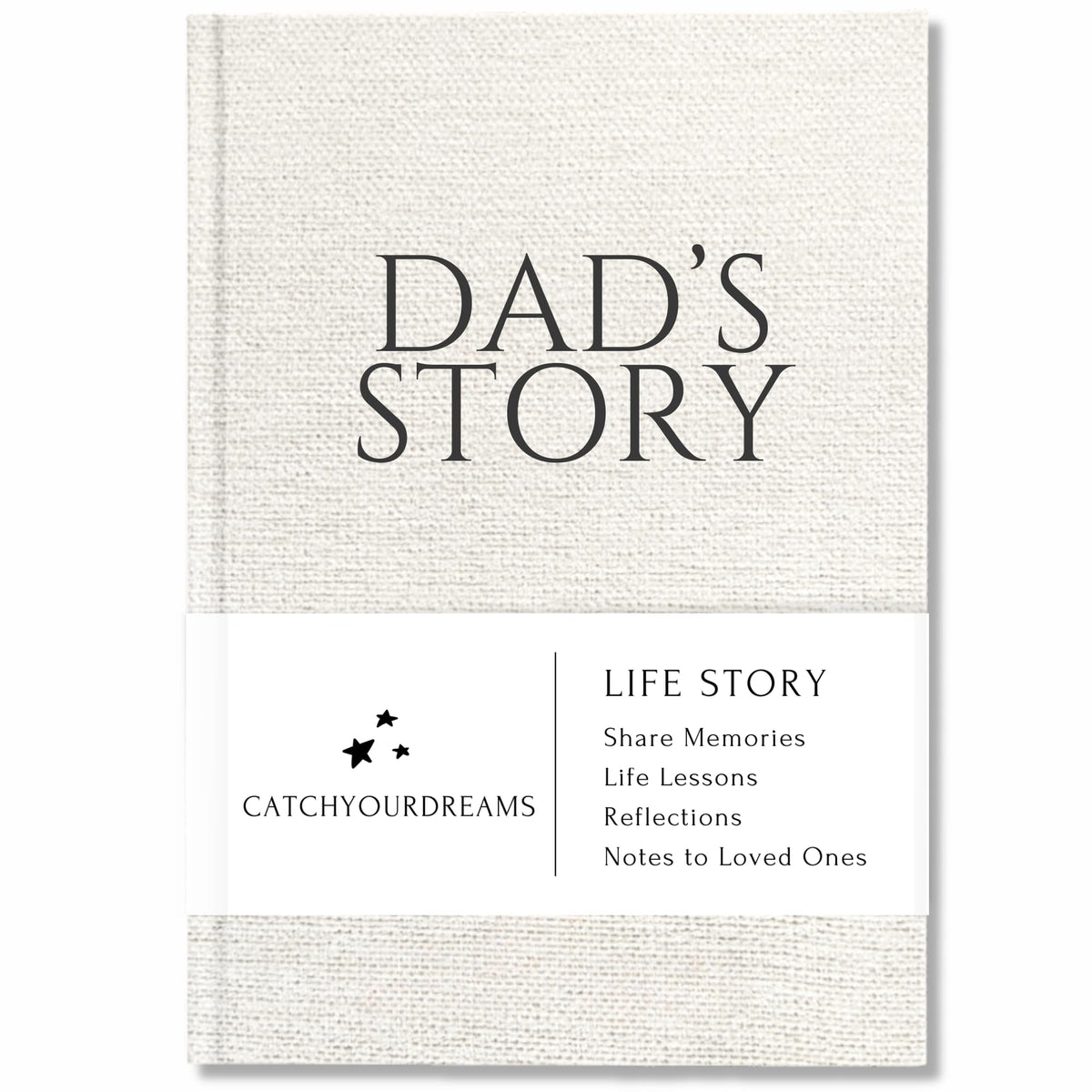 CatchYourDreams Dad's Life Story Journal cover close-up highlighting linen texture for a durable keepsake
