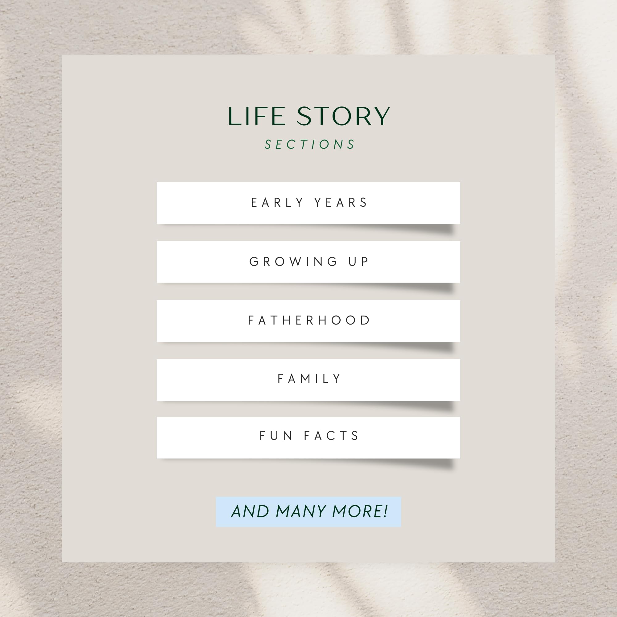 CatchYourDreams Dad's Life Story Journal open pages showcasing prompts guiding memories