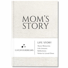 CATCHYOURDREAMS Mom's Story Journal cover close-up with linen texture—premium feel.