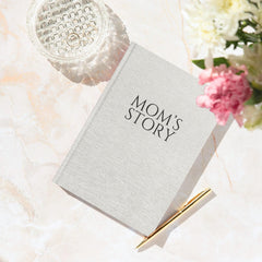 CATCHYOURDREAMS Mom's Story Journal linen cover with durable spine—long-lasting keepsake.