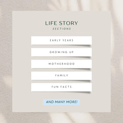 CATCHYOURDREAMS Mom's Story Journal open spread with prompts—easy memory capturing.