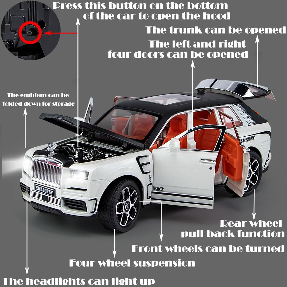 Catovie Rolls-Royce Cullinan 1/24 rear view with lighted taillamps for night display