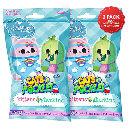 Cats vs Pickles Kittens vs Gherkins mystery bag with two 3-inch plushies for sensory play and gifting