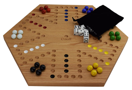 Cauff solid oak double-sided marble board top view for family game night