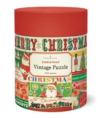 Cavallini 500-piece puzzle in a vintage Christmas tube for easy gifting.