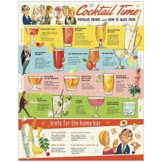 CAVANILLI & CO Cavallini Cocktails puzzle art features vintage cocktail recipe imagery for collectors.