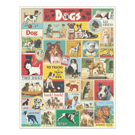 CAVANILLI & CO Cavallini dogs puzzle tube packaging shown for safe, portable storage.