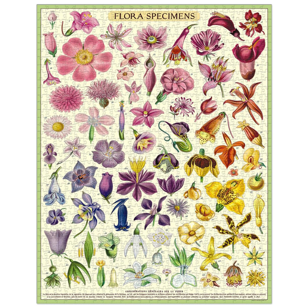 Cavallini & Co Flora Specimens puzzle pieces stored in a muslin bag