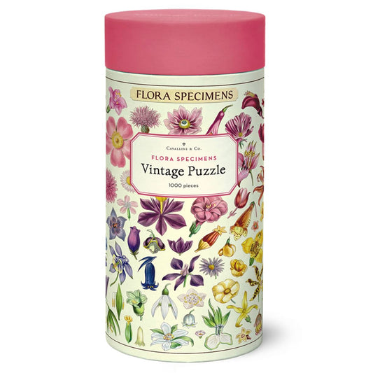 Cavallini & Co Flora Specimens puzzle box and tube packaging for relaxed family time