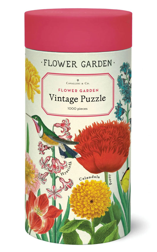 CAVANILLI & CO. Cavallini Flower Garden puzzle artwork featuring vintage flowers and birds for tranquil evenings