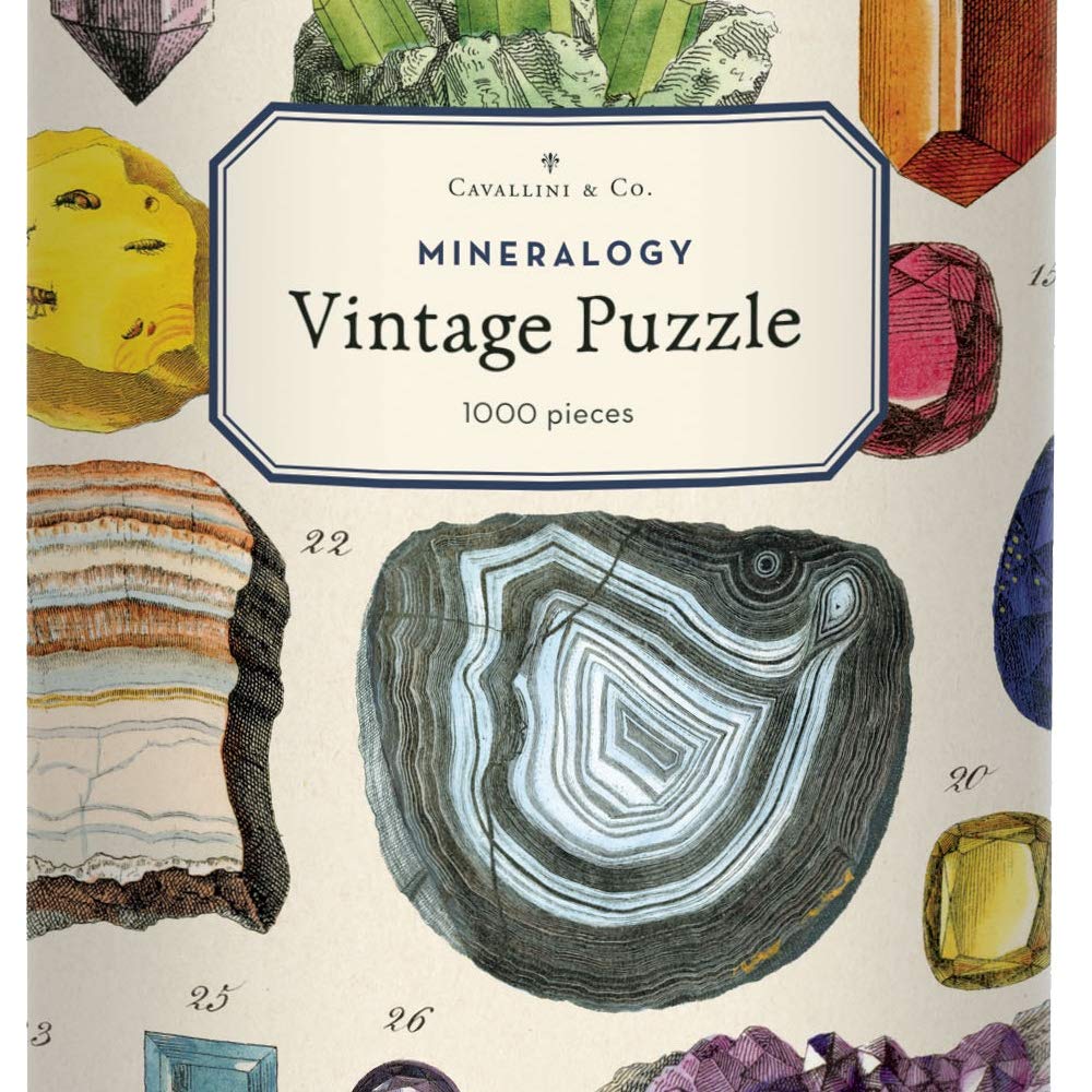 Cavallini & Co Mineralogie puzzle completed 20 by 28 inches, ideal for wall display.